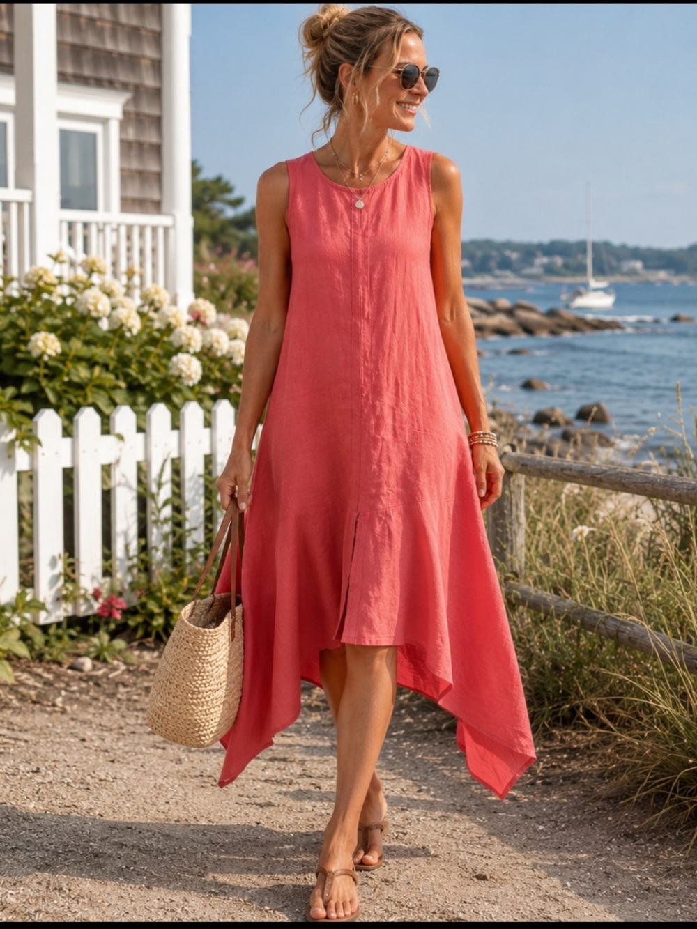 NWT Sundance Catalog Coral Orange Linen “Doria Dress” Minimalist Small